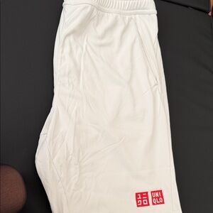 Uniqlo White Jogger Pants with Red Logo